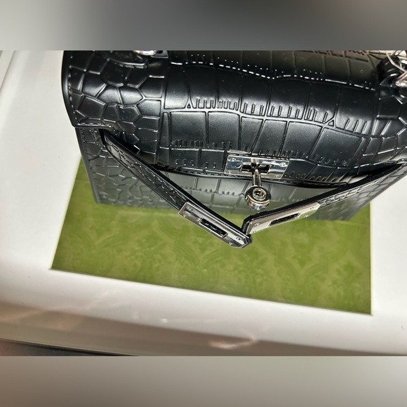 JustFab Black Crocodile-Embossed Satchel - Picture 7 of 12